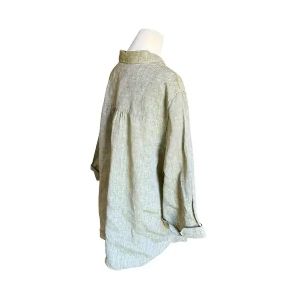 Chicos Fresh Chic Linen Shirt No Iron Women 3/XL Heathered Green Collared Button - Picture 7 of 11